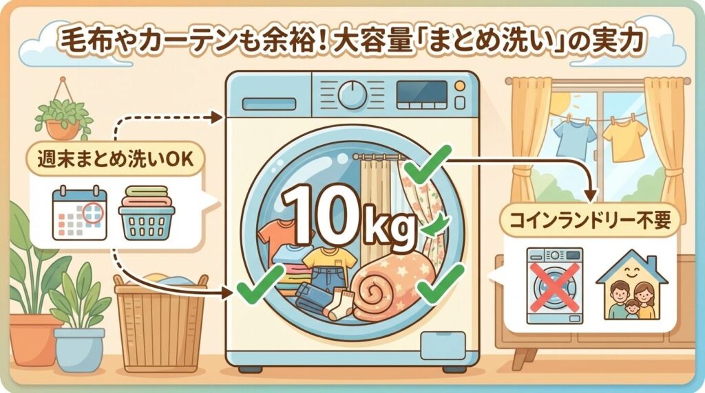 毛布やカーテンも余裕！大容量「まとめ洗い」の実力