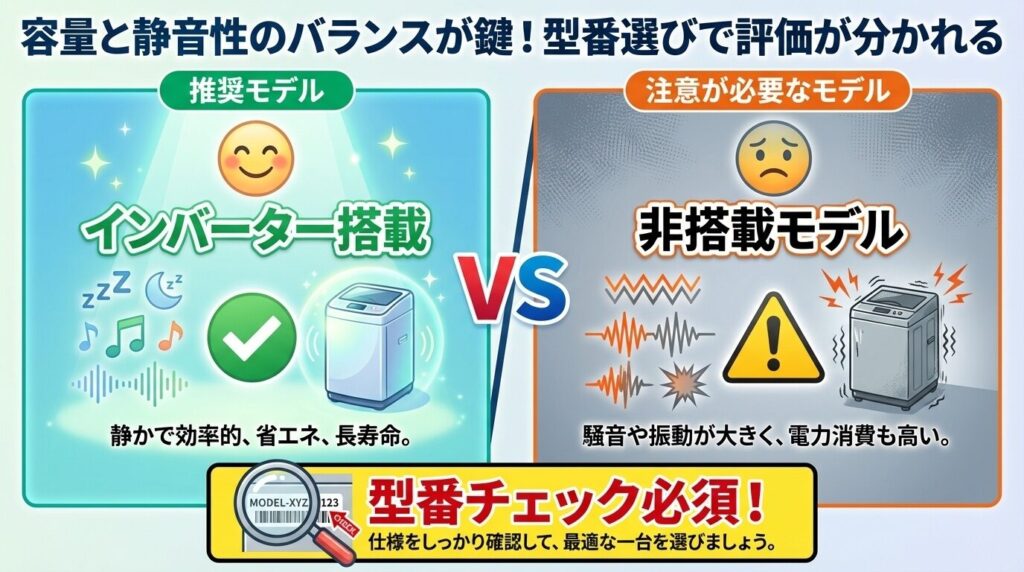 容量と静音性のバランスが鍵！型番選びで評価が分かれる