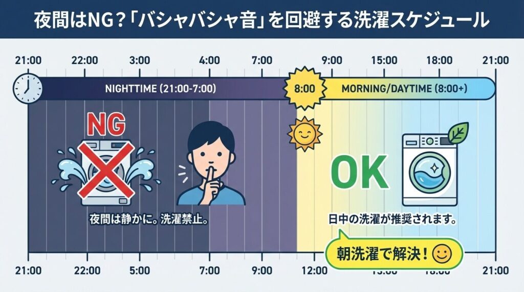 夜間はNG？「バシャバシャ音」を回避する洗濯スケジュール