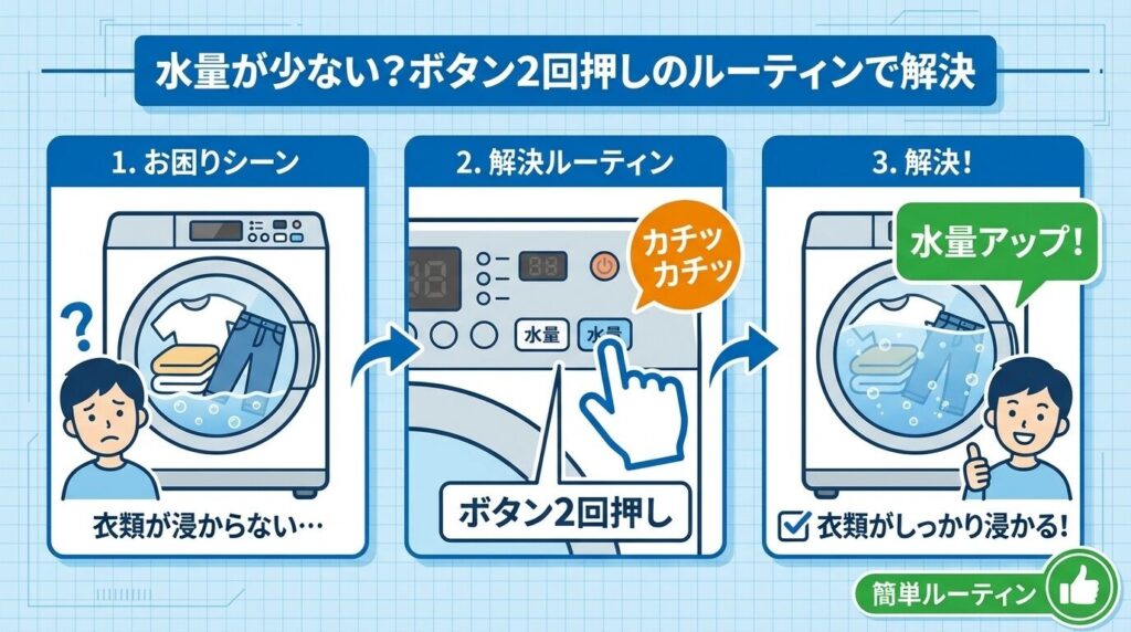 水量が少ない？ボタン2回押しのルーティンで解決