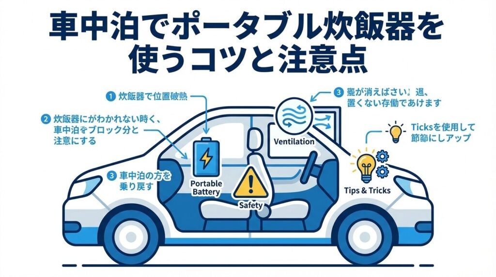 車中泊でポータブル炊飯器を使うコツと注意点