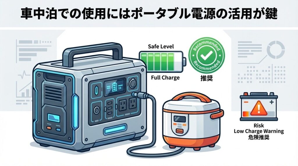 車中泊での使用にはポータブル電源の活用が鍵