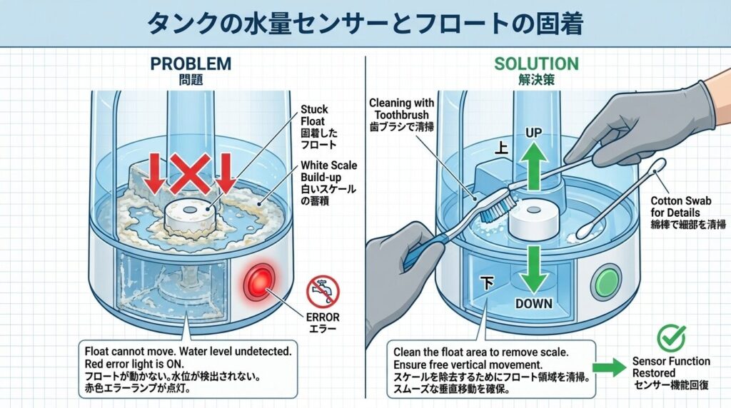 タンクの水量センサーとフロートの固着