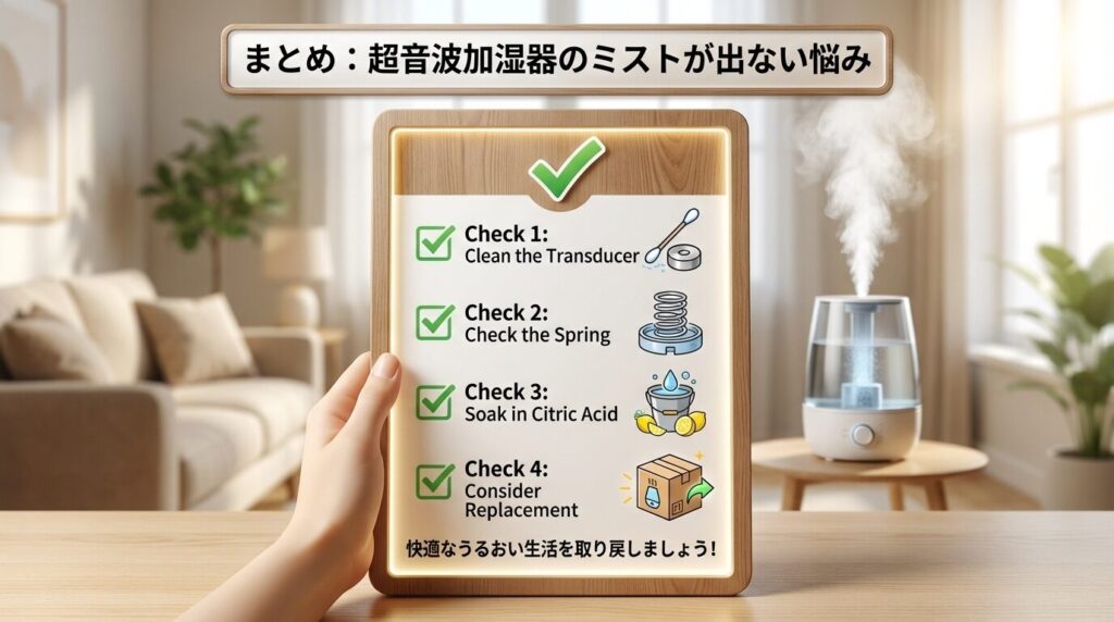 まとめ：超音波加湿器のミストが出ない悩み