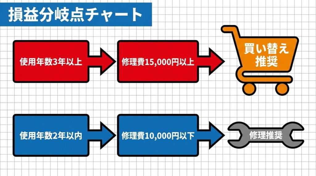 修理か買い替えか？損益分岐点チャート