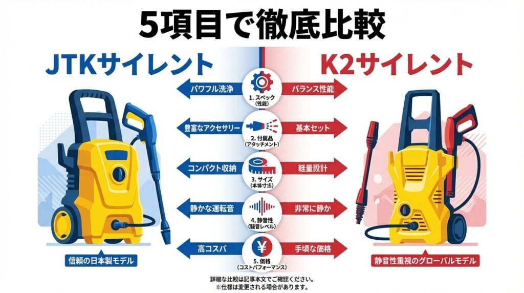 ケルヒャーJTKサイレントとK2サイレントの違いを5項目で比較