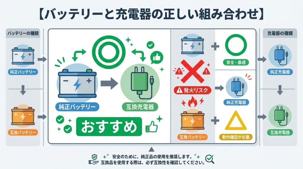 バッテリーと充電器の正しい組み合わせ
