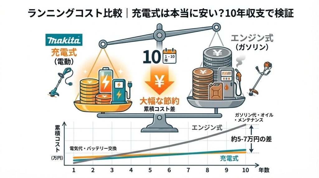 ランニングコスト比較｜充電式は本当に安い？10年収支で検証
