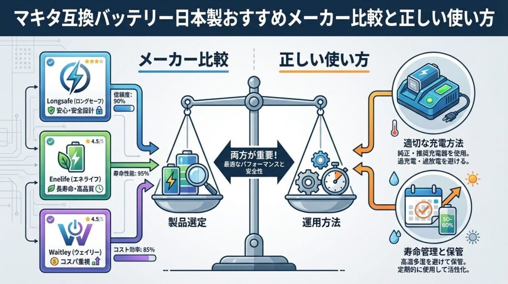 マキタ互換バッテリー日本製おすすめメーカー比較と使い方