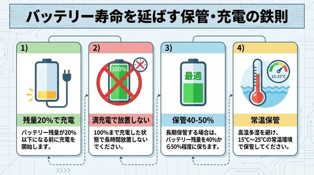 買った後も長持ちさせる保管と充電の鉄則