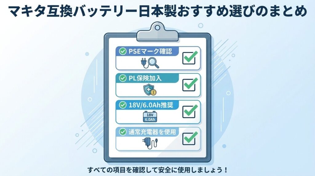 マキタ互換バッテリー日本製おすすめ選びのまとめ