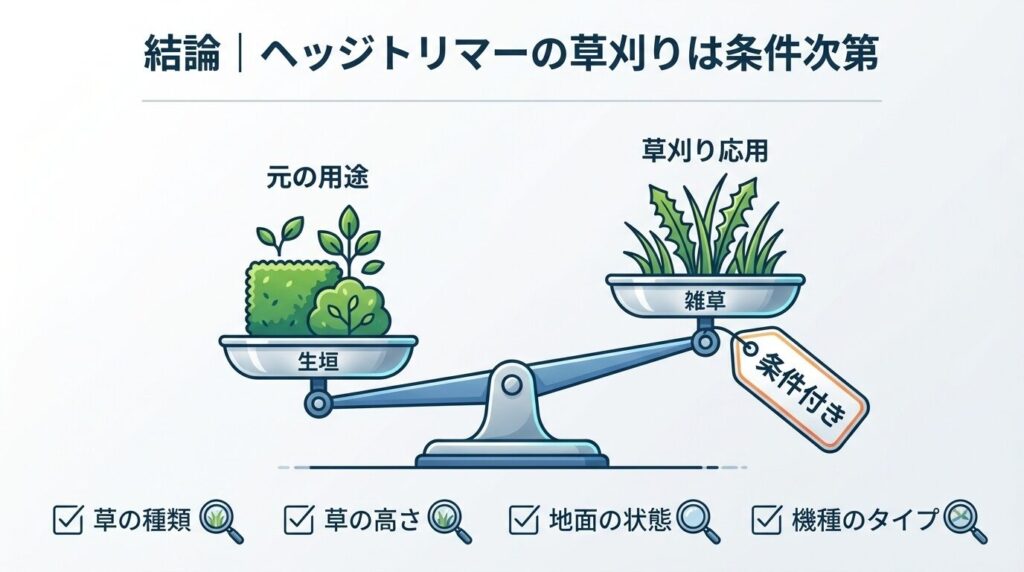 結論｜ヘッジトリマーの草刈りは条件次第