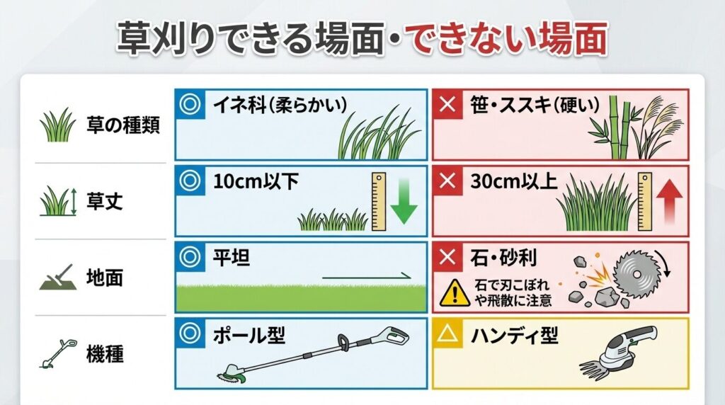 草刈りできる場面・できない場面
