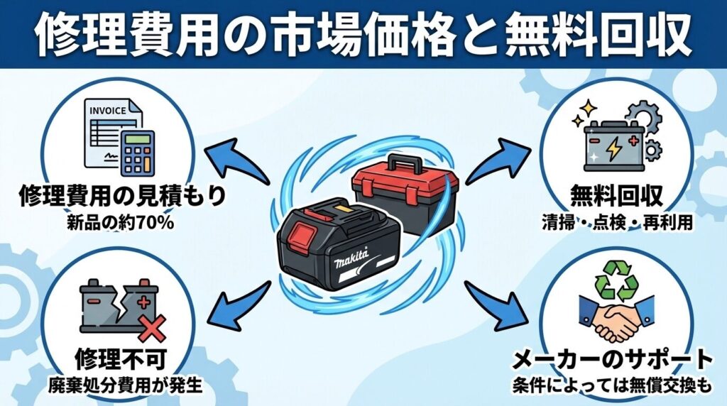 マキタバッテリー修理費用の相場と0円復旧の可能性