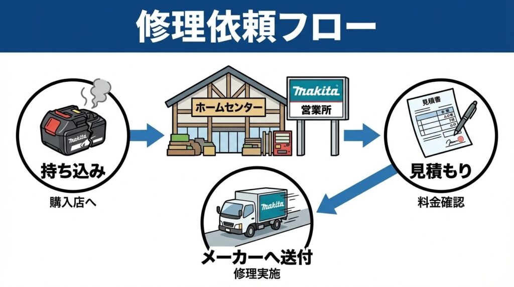 メーカー修理と販売店持ち込みの流れ