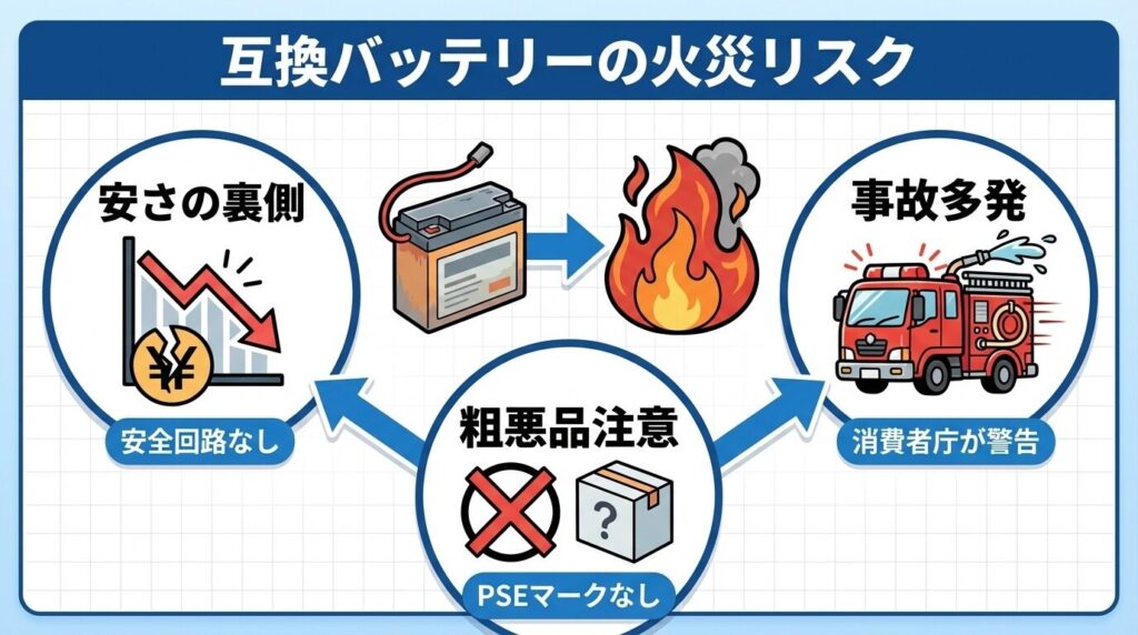 互換バッテリーの安さと火災リスクの真実