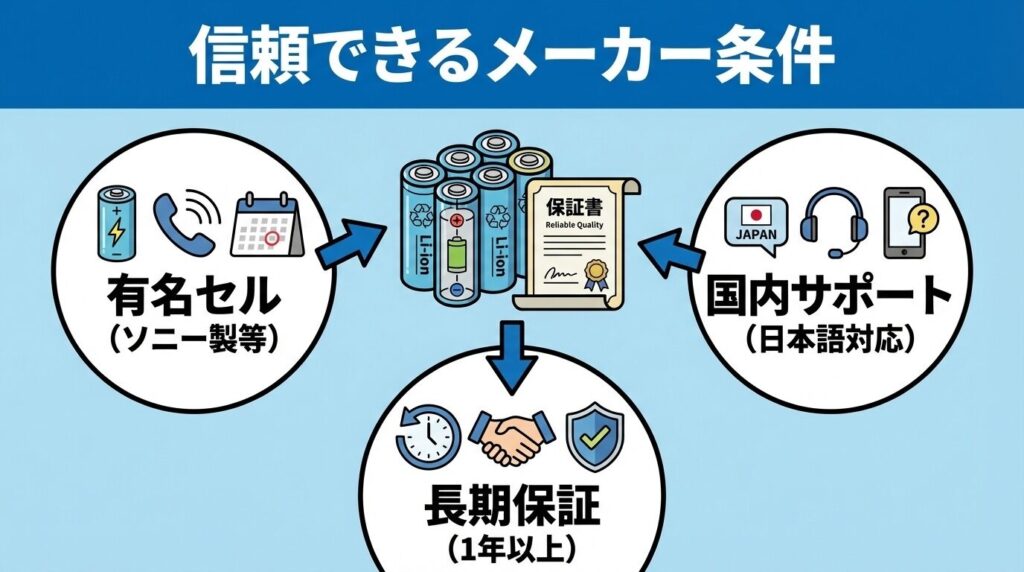 信頼できるメーカーの条件は「採用セル」と「保証体制」