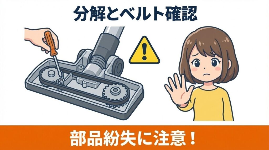 自己責任での分解と駆動ベルトの確認