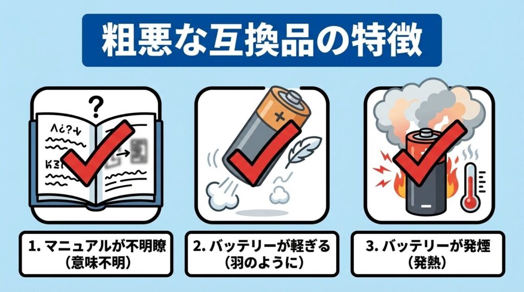 「安いから」で選ぶと危険！粗悪な互換バッテリーの特徴とは