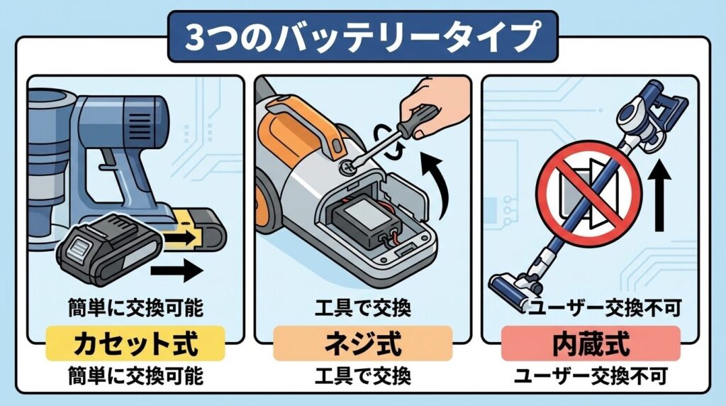 【手順】タイプは大きく3種類！カセット式・ネジ固定式・内蔵式